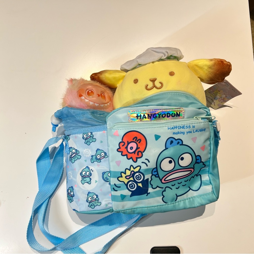 Hangyodon Blue Crossbody Bag with Bottle Holder Insulated